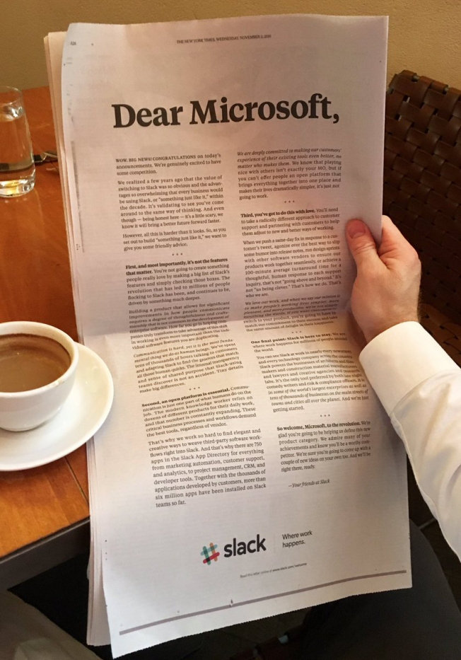 Slack ad at The New York Times